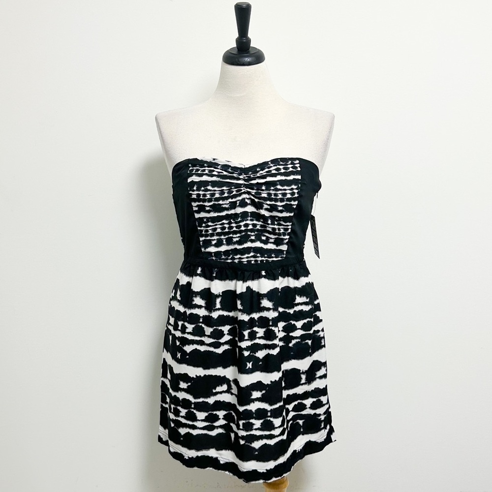 Hurley Black Ivory Tie Dye Crooks Strapless Sweetheart Mini Dress Juniors XL NWT